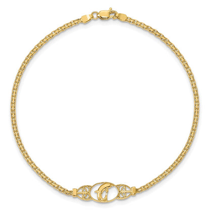 14K Yellow Gold Polished Dolphin and Filigree Bismark Chain 9 Inch Anklet