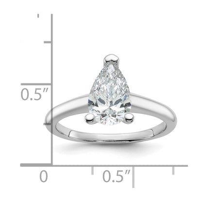 14K White Gold 1 1/2 carat Lab Grown Diamond VS+ F+ Pear Solitaire Complete Engagement Ring