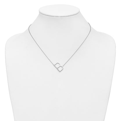 14K White Gold Sideways Diamond Initial B 18 Inch Necklace