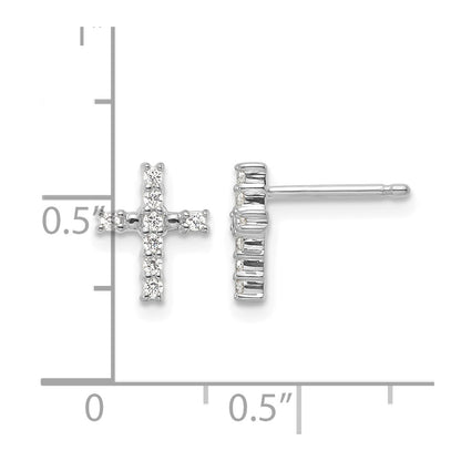 14K White Gold Polished Diamond Cross Post Earrings