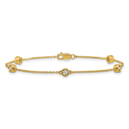 14K Yellow Gold Complete 1/3 carat Bezel-set Diamond and Cable Chain 5-Station 7 Inch Bracelet