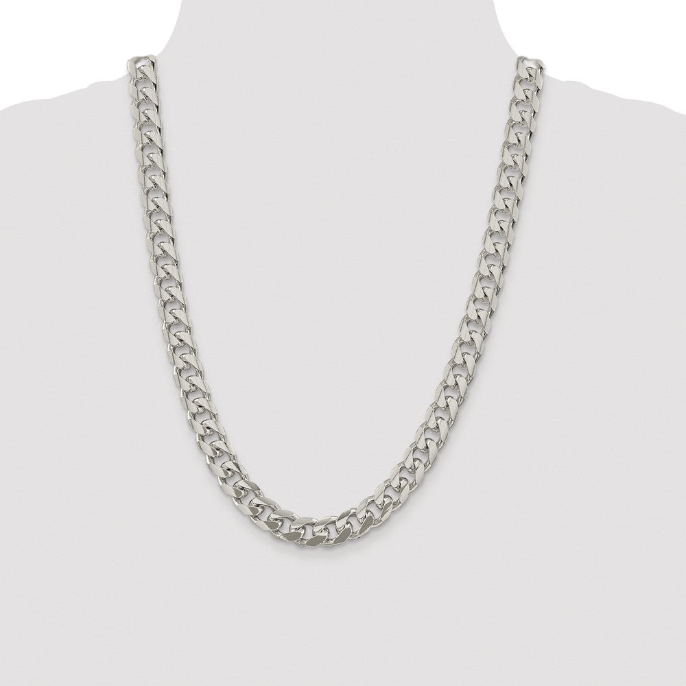 Sterling Silver Rhodium-plated 10.5mm Domed w/ Side D/C Curb 24 Inch Chain