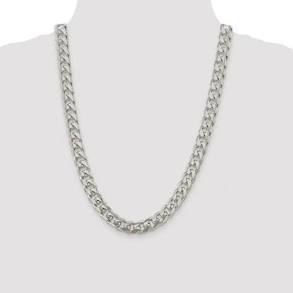 Sterling Silver Rhodium-plated 10.5mm Domed w/ Side D/C Curb 24 Inch Chain