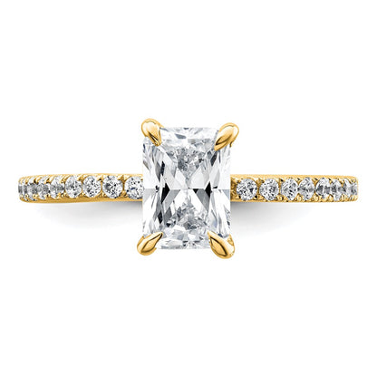 14K Yellow Gold 1 1/3 carat Certified Lab Grown Diamond VS+ F+ Radiant Complete Solitaire with Flair Engagement Ring