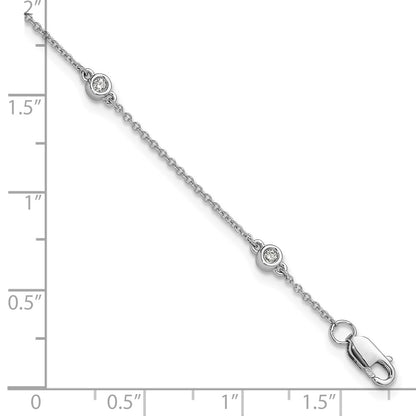 14K White Gold Complete 1/8 carat Bezel-set Diamond and Cable Chain 5-Station 7 Inch Bracelet