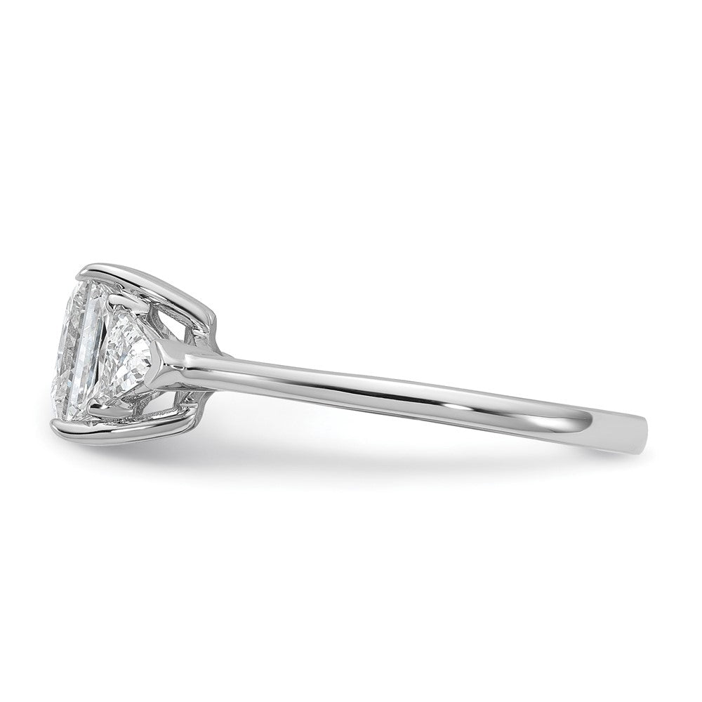14K White Gold 2 carat Certified Lab Grown Diamond VS+ F+ Princess and Trillion Complete Three Stone Engagement Ring