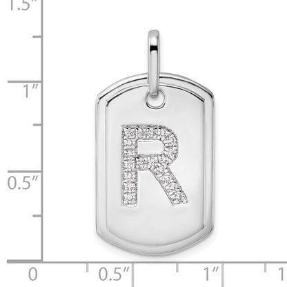14K White Gold  Diamond Initial R Dog Tag Charm