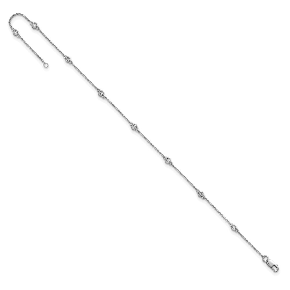 14K White Gold Complete 1/8 carat Bezel-set Diamond and Cable Chain 8-Station 9 Inch Anklet