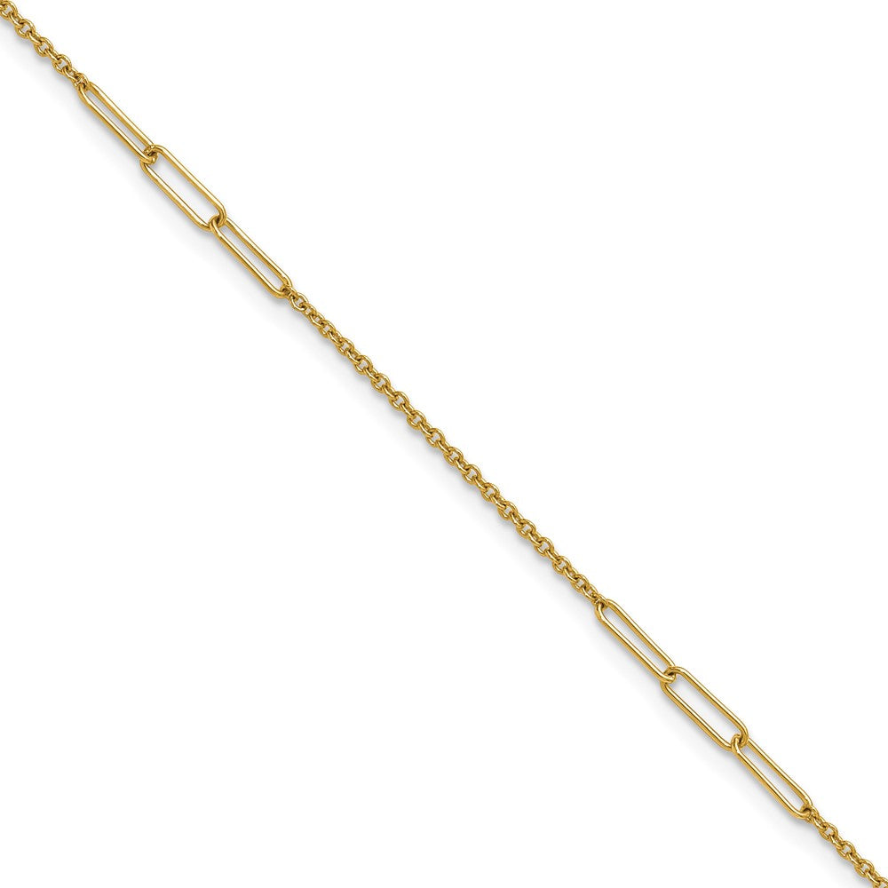 14K Yellow Gold Polished Paper Clip and Cable Link 9 Inch Plus 1 Inch Extender - Total 10 Inch Anklet