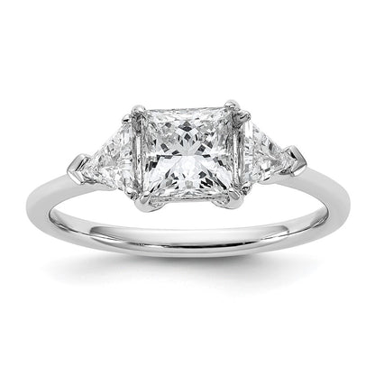 14K White Gold 1 1/2 carat Certified Lab Grown Diamond VS+ F+ Princess and Trillion Complete Three Stone Engagement Ring