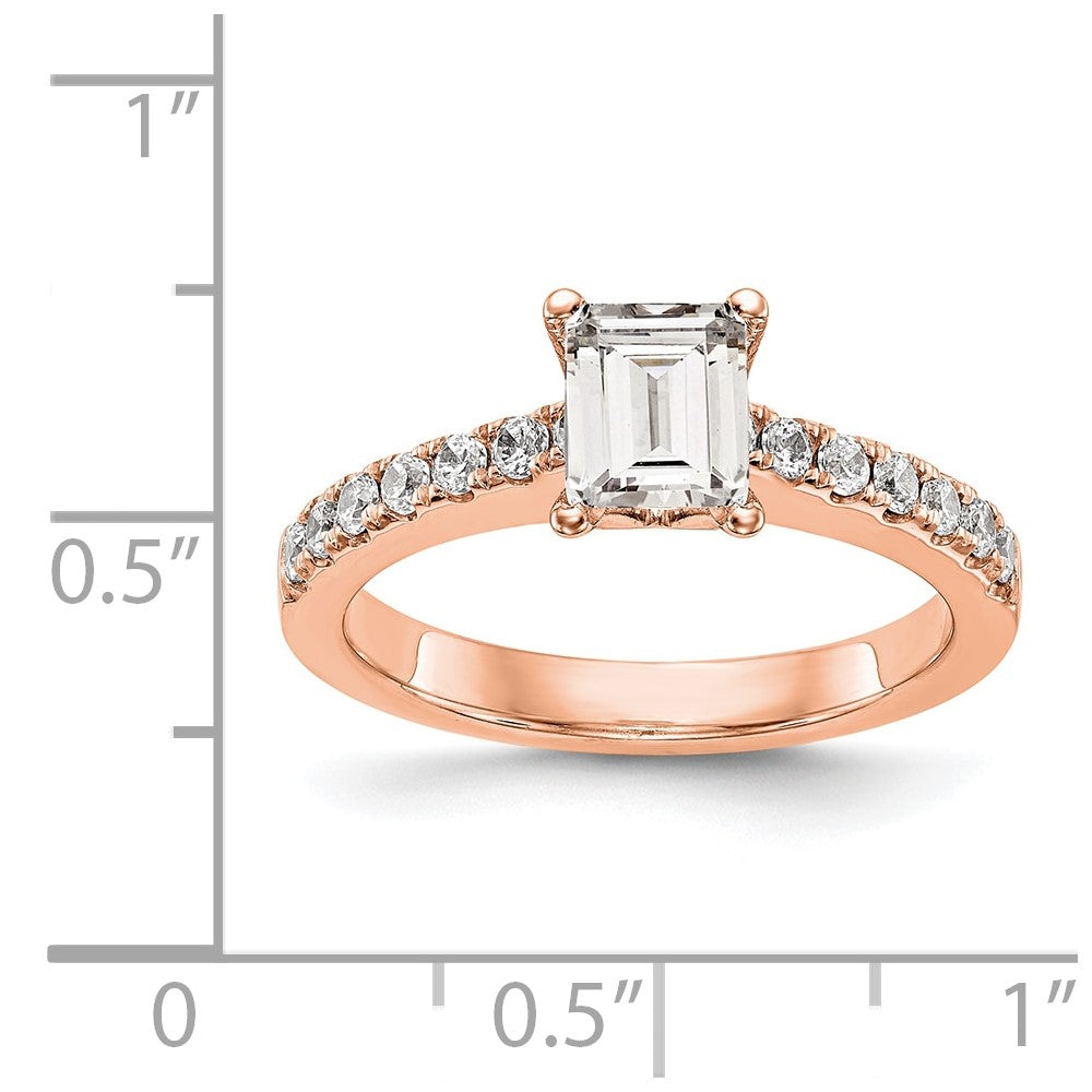 True Origin 14K Rose Gold 1/3 carat Lab Grown Diamond VS+ F+ Semi-Mount Emerald Engagement Ring