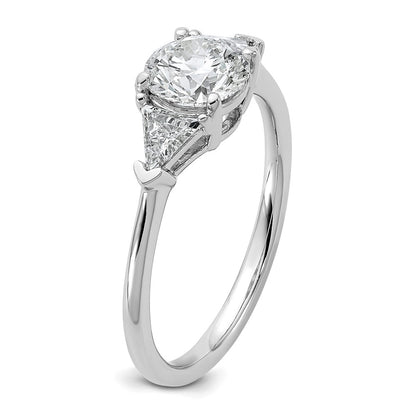 14K White Gold 1/2 carat Lab Grown Diamond VS/SI+ G+ Triangle 1 carat Round Semi Mount Three Stone Engagement Ring