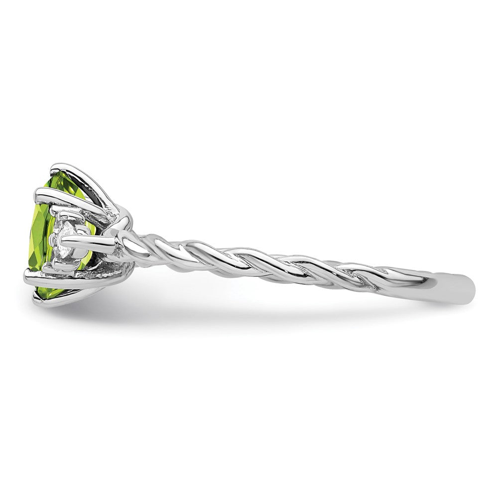 14K White Gold Diamond and 7x5 Oval August/Peridot Size 7 Twisted Ring