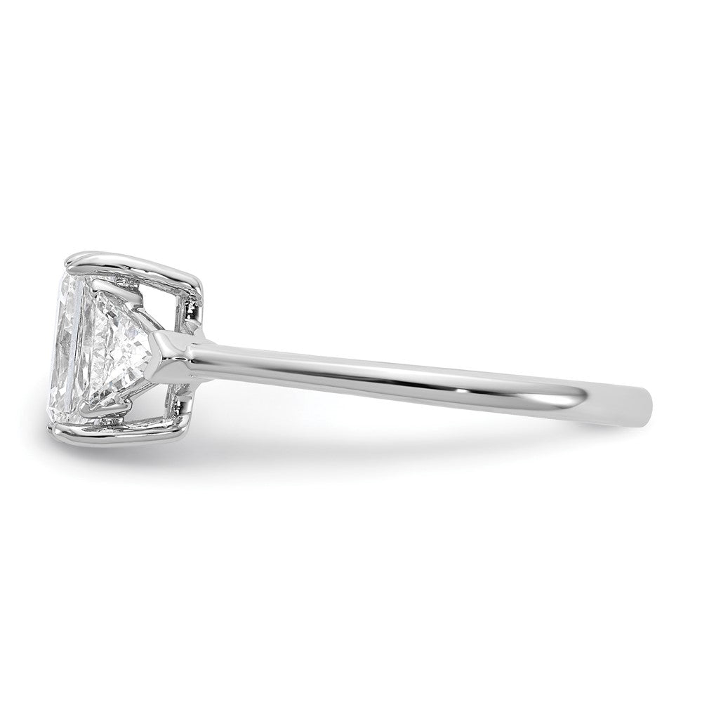 14K White Gold 1 3/8 carat Certified Lab Grown Diamond VS+ F+ Radiant and Triangle Complete Three Stone Engagement Ring
