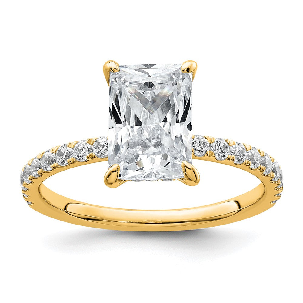 14K Yellow Gold 2 3/8 carat Certified Lab Grown Diamond VS+ F+ Radiant Complete Solitaire with Flair Engagement Ring