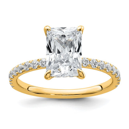 14K Yellow Gold 2 3/8 carat Certified Lab Grown Diamond VS+ F+ Radiant Complete Solitaire with Flair Engagement Ring