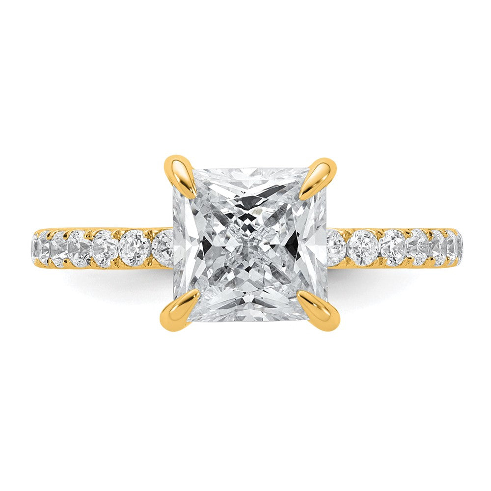 14K Yellow Gold 2 1/2 carat Certified Lab Grown Diamond VS/SI+ G+ Princess Complete Solitaire with Flair Engagement Ring