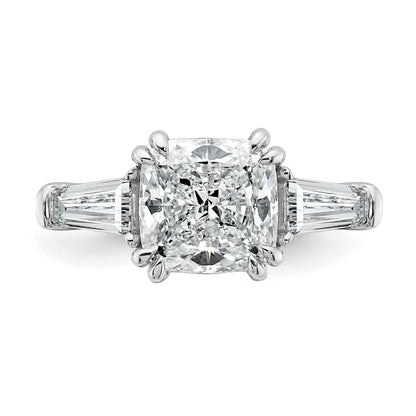 14K White Gold 3 1/5 carat Lab Grown Diamond VS+ F+ Cushion and Tapered Baguette Complete Three Stone Engagement Ring