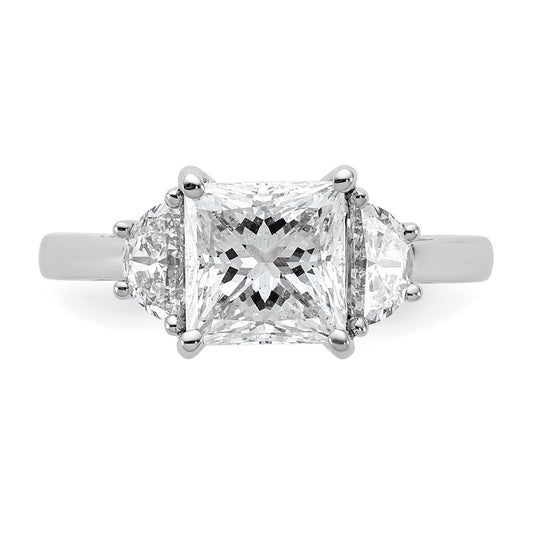 14K White Gold 2 1/2 carat Certified Lab Grown Diamond VS/SI+ G+ Princess and Half Moon Complete Three Stone Engagement Ring