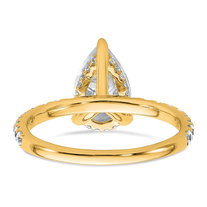 14K Yellow Gold 2 5/8 carat Certified Lab Grown Diamond VS/SI+ G+ Pear Complete Solitaire with Flair Engagement Ring