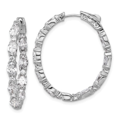 14K White Gold 5 1/4 carat Lab Grown Diamond VS/SI+ G+ Oval and Round Complete In and Out Hoop Earrings