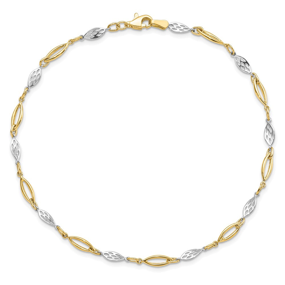 14K Two-Tone Gold Two-tone Polished Fancy Link 10 Inch Anklet