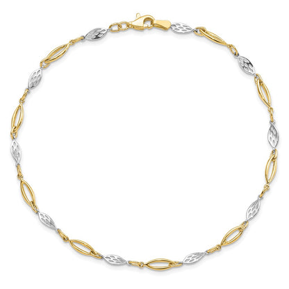 14K Two-Tone Gold Two-tone Polished Fancy Link 10 Inch Anklet