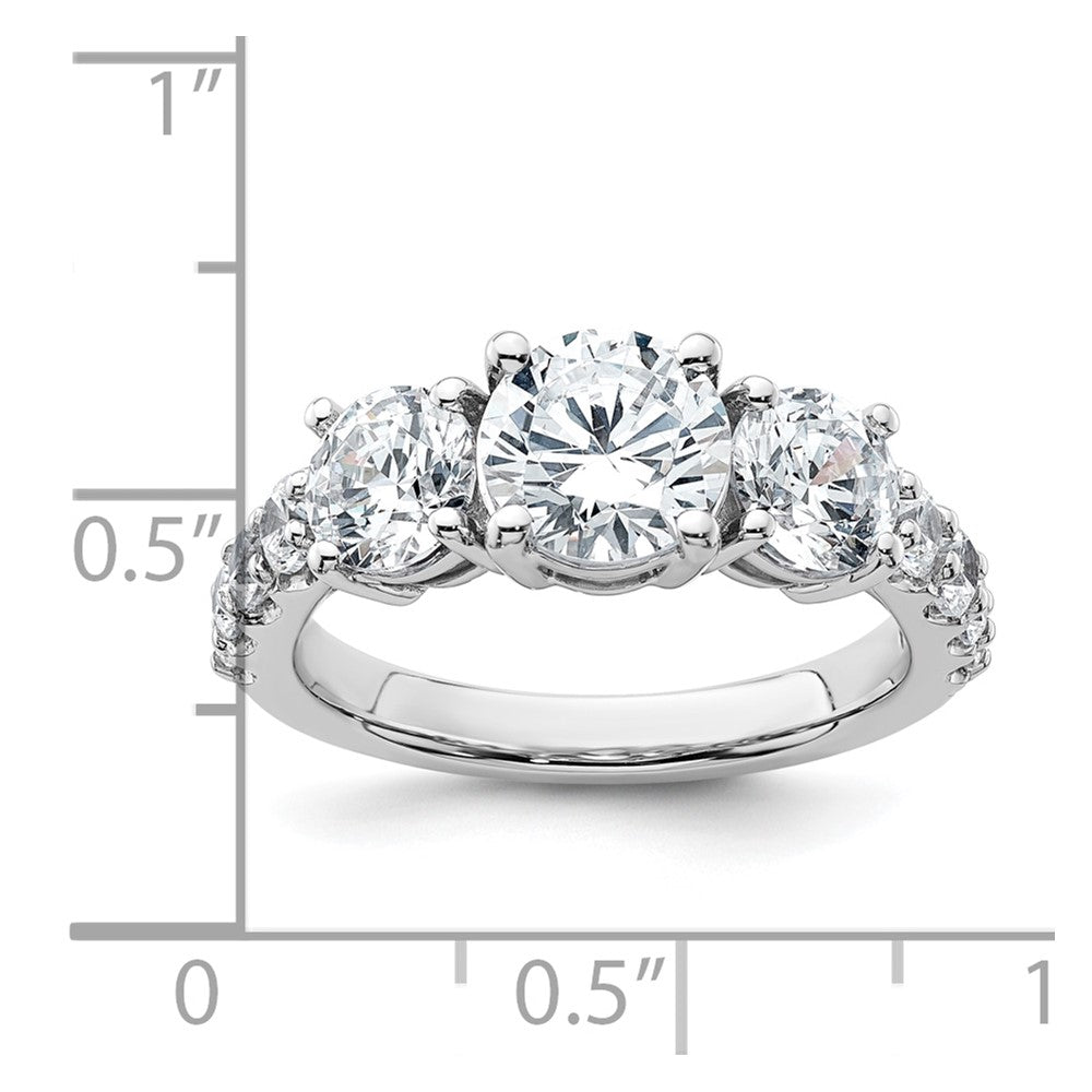 14K White Gold 3 carat Lab Grown Diamond VS+ F+ Round Complete Three Stone Engagement Ring