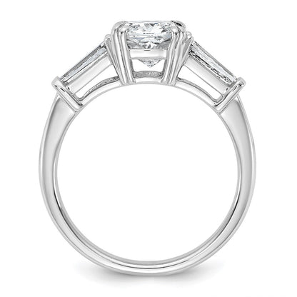 14K White Gold 2 carat Lab Grown Diamond VS+ F+ Cushion and Tapered Baguette Complete Three Stone Engagement Ring