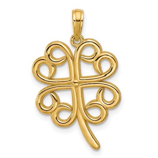 14K Yellow Gold Polished Four Leaf Clover Pendant