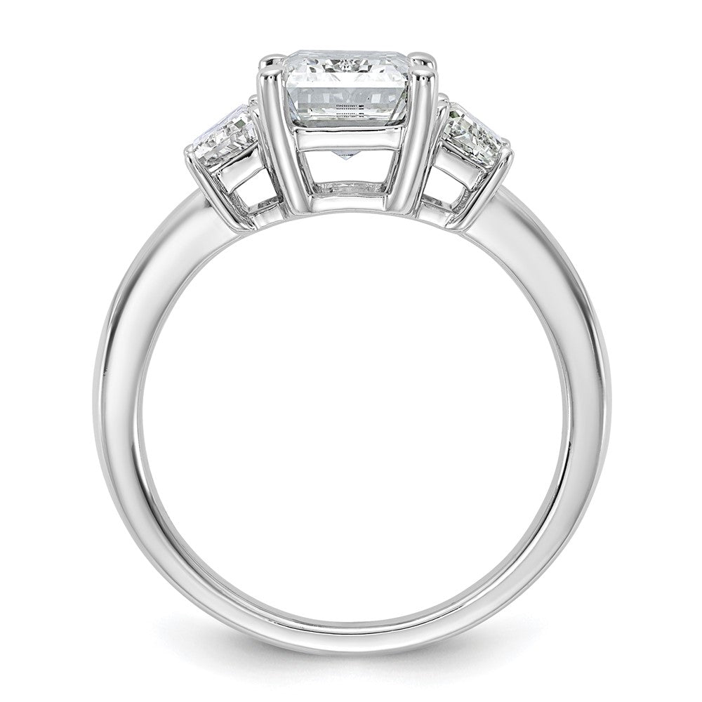 14K White Gold 3 1/3 carat Lab Grown Diamond VS+ F+ Complete Emerald and Trapezoid Engagement Ring