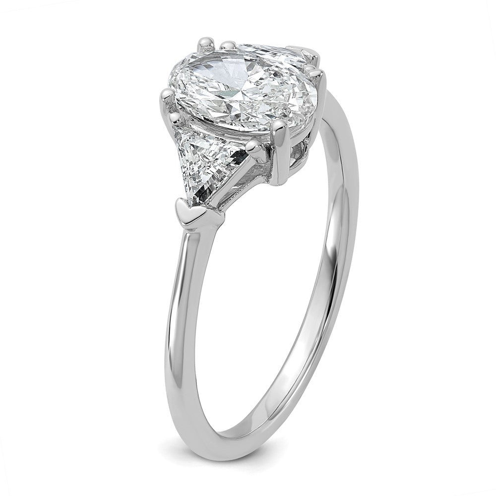 14K White Gold 1 1/2 carat Certified Lab Grown Diamond VS+ F+ Complete Oval and Trillion Three Stone Engagement Ring