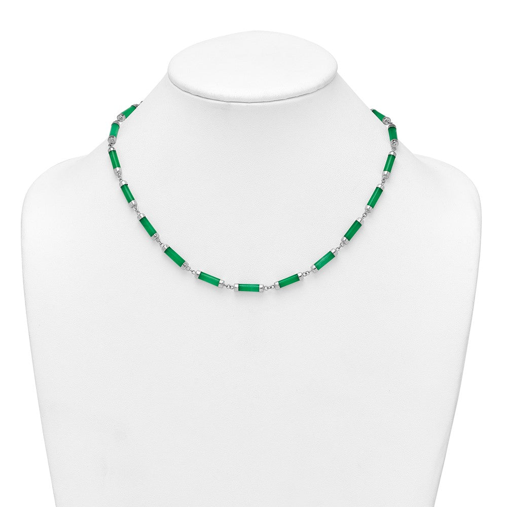 Sterling Silver Rhodium-plated Polished Jade Bars 16.75 Inch with 0.5 Inch Extension Necklace
