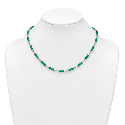 Sterling Silver Rhodium-plated Polished Jade Bars 16.75 Inch with 0.5 Inch Extension Necklace