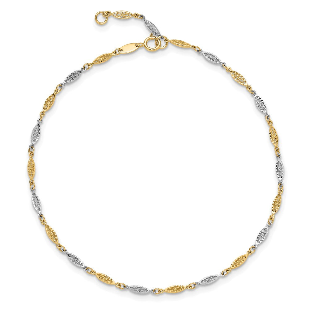 14K Two-Tone Gold Two-tone Diamond-cut Infinity Link 9 Inch Plus 1 Inch Extender - Total 10 Inch Anklet