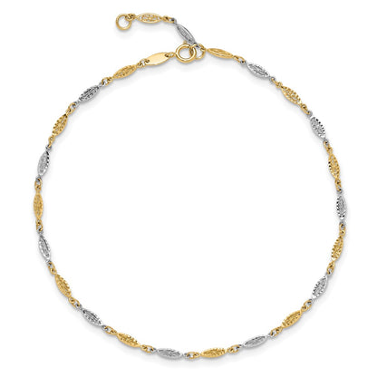 14K Two-Tone Gold Two-tone Diamond-cut Infinity Link 9 Inch Plus 1 Inch Extender - Total 10 Inch Anklet