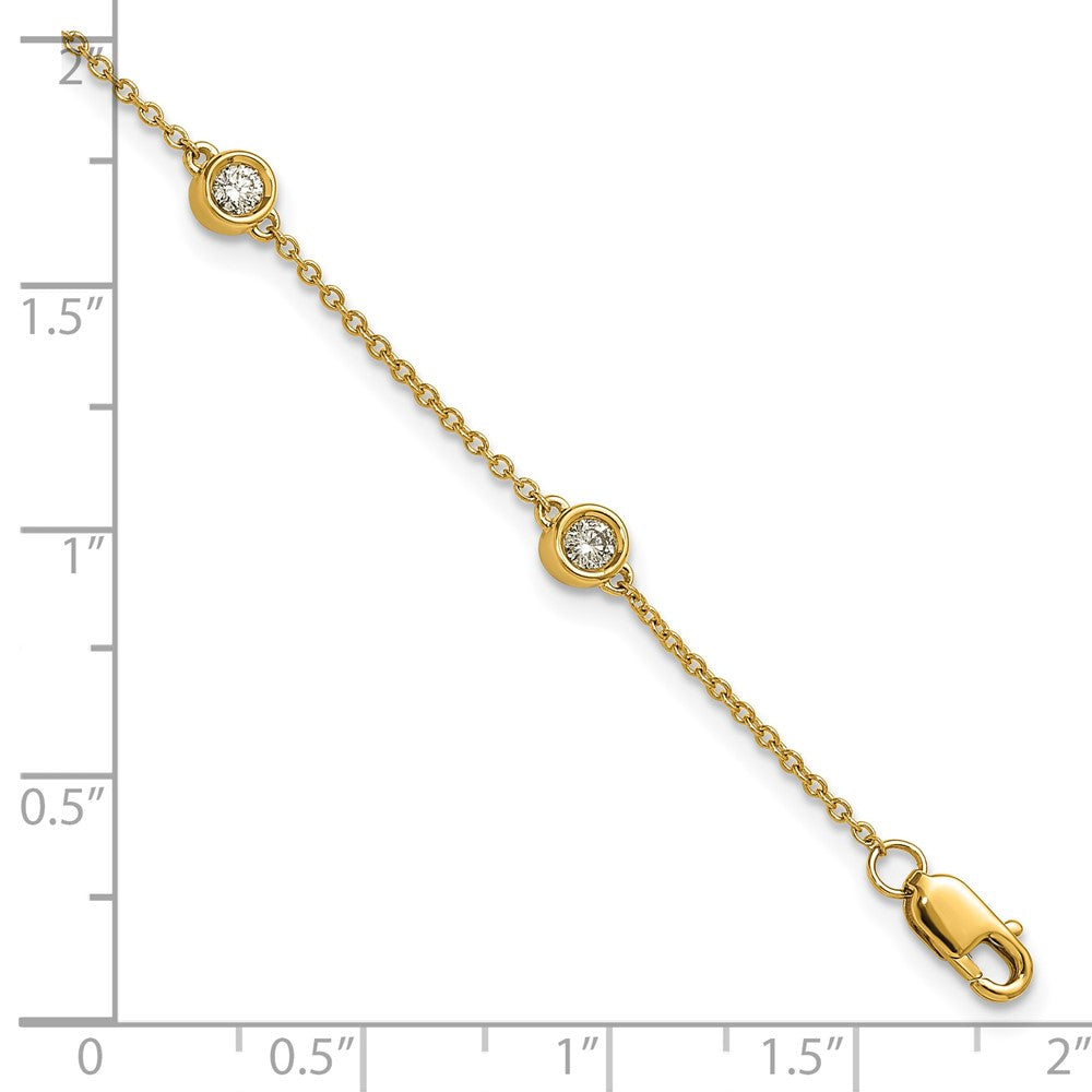 14K Yellow Gold Complete 1/3 carat Bezel-set Diamond and Cable Chain 6-Station 7 Inch Bracelet