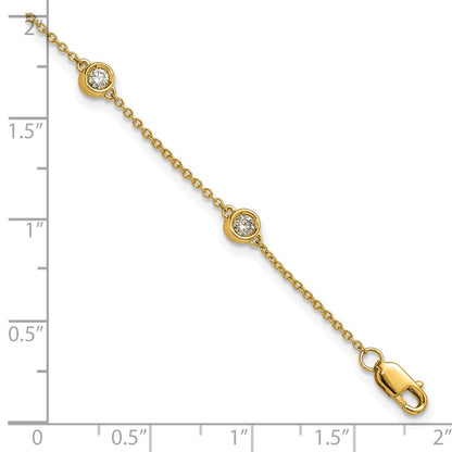 14K Yellow Gold Complete 1/3 carat Bezel-set Diamond and Cable Chain 6-Station 7 Inch Bracelet
