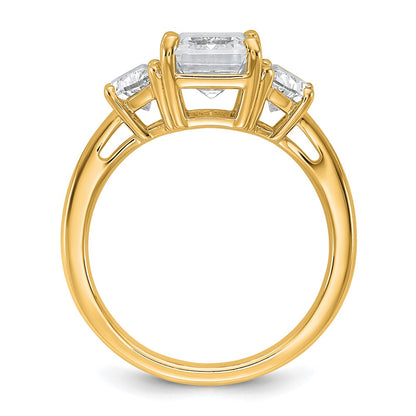 14K Yellow Gold 4 carat Certified Lab Grown Diamond VS/SI+ G+ Complete Emerald and Half Moon Three Stone Engagement Ring