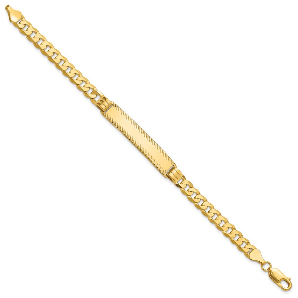 14K Yellow Gold Polished Solid Chain/Solid Plate Curb Link Diamond-cut 40x8mm Plate 7 Inch ID Bracelet