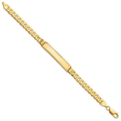 14K Yellow Gold Polished Solid Chain/Solid Plate Curb Link Diamond-cut 40x8mm Plate 7 Inch ID Bracelet