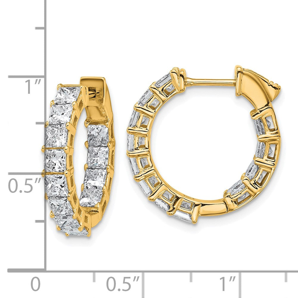 14K Yellow Gold Inside/Outside Cert Lab Grown VS DEF Princess Diamond Hoop Earrings