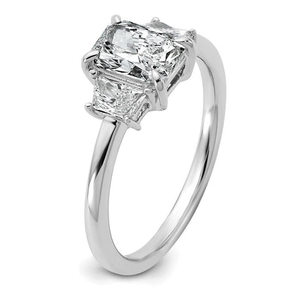 14K White Gold 1 3/8 carat Lab Grown Diamond VS+ F+ Radiant and Trapezoid Complete Three Stone Engagement Ring