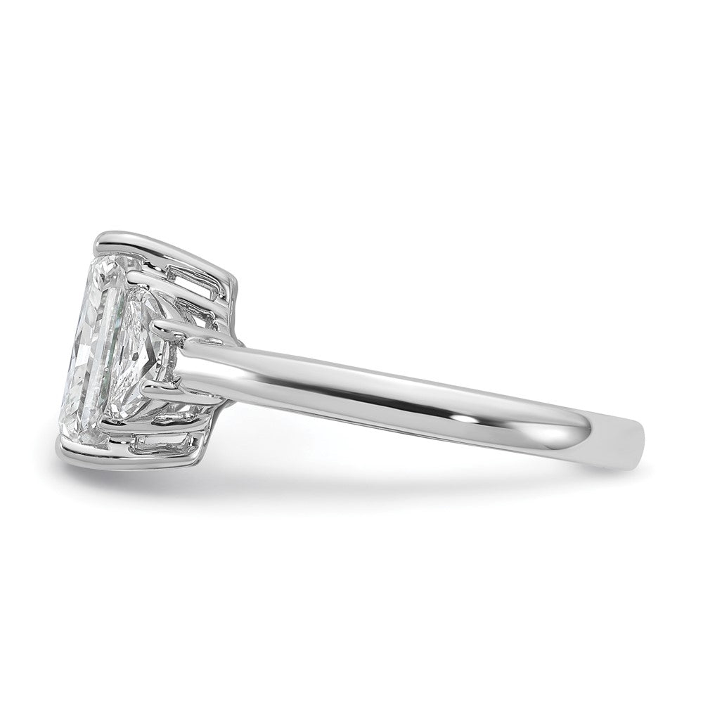 14K White Gold 5/8 carat Lab Grown Diamond VS/SI+ G+ Half Moon 2 1/2 carat Radiant Center Semi Mount Engagement Ring