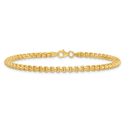 14K Yellow Gold Polished 3.5mm Rounded Box Chain 8.5 Inch Mens Bracelet
