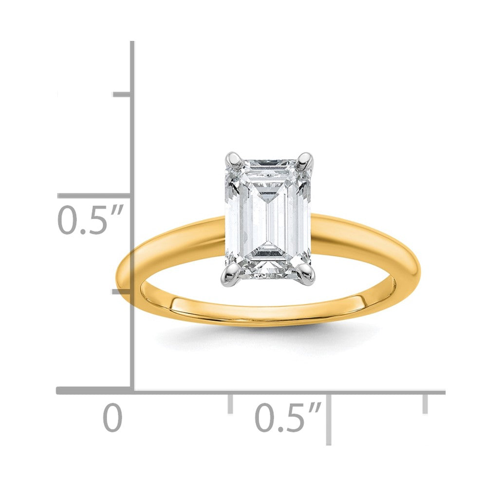 14K Two-Tone Gold Two-tone 1 1/2 carat Certified Lab Grown Diamond VS+ F+ Emerald Solitaire Complete Engagement Ring