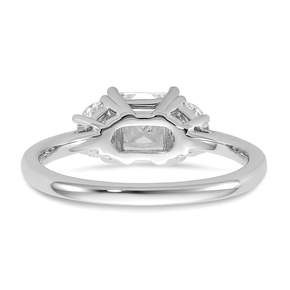 14K White Gold 3/8 carat Lab Grown Diamond VS+ F+ Half Moon 1 carat Princess Center Semi Mount Three Stone Engagement Ring