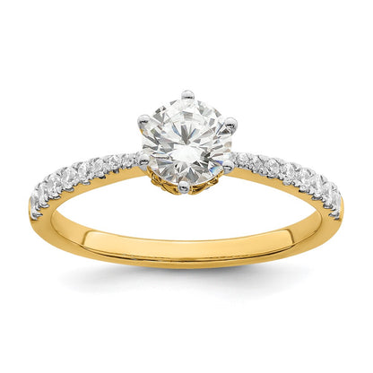 14K Yellow Gold Gold Leaf Design (Holds 3/4 carat (5.8mm) Round Center) 1/4 carat Diamond Semi-Mount Engagement Ring