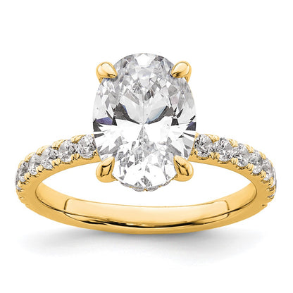14K Yellow Gold 3 1/2 carat Certified Lab Grown Diamond VS+ F+ Oval Complete Solitaire with Flair Engagement Ring