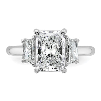14K White Gold 3/4 carat Lab Grown Diamond VS+ F+ Trapezoid 2 1/2 carat Radiant Center Semi Mount Three Stone Engagement Ring